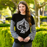 Bronc rider, spades, Checkered long sleeve top