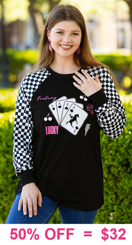 Feeling Lucky checkered sleeve top