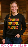 SEQUIN Thankful, Grateful, Blessed black top