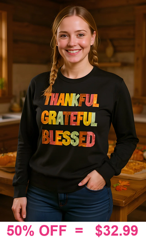 SEQUIN Thankful, Grateful, Blessed black top