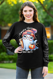 Pumpkin Spice & Spooky nights sequin sleeve top