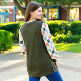Olive Green top with checkered sleeves