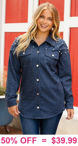 Denim Button up with Pearl details