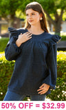 Denim style ruffle shoulder top