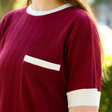 Maroon textured fabric sweatshirt