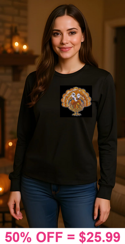 Cute Sequin Turkey patch on black top