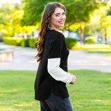 Black ribbed long sleeve top white sleeves