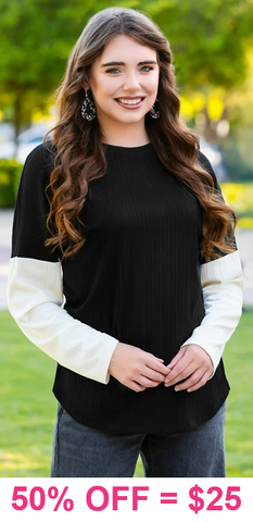 Black ribbed long sleeve top white sleeves