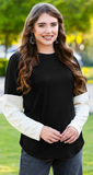 Black ribbed long sleeve top white sleeves