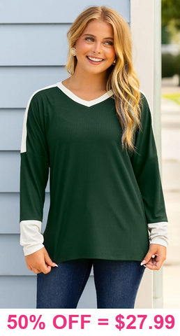 Green Ribbed long sleeve top