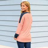 Coral & Navy Ribbed long sleeve top