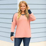 Coral & Navy Ribbed long sleeve top