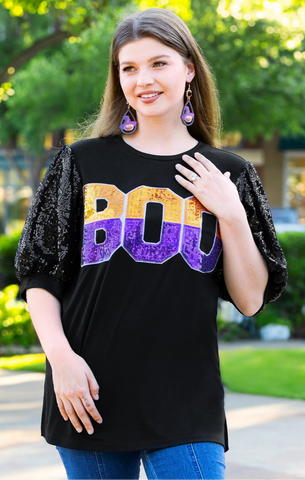 Sequin BOO Black top