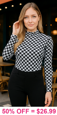 Sheer Mesh Checkered Top