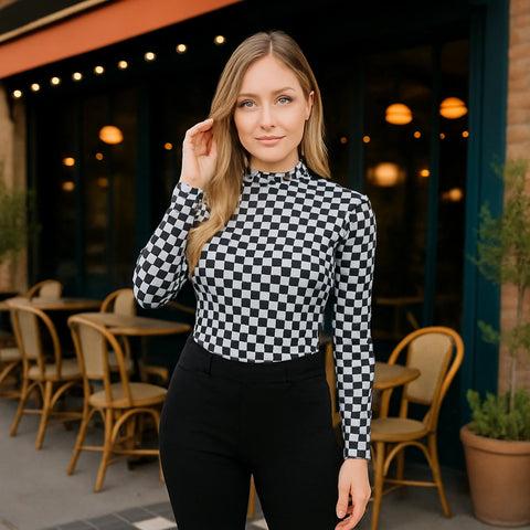 Sheer Mesh Checkered Top