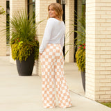 Cream Checkered wide leg pants