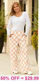 Cream Checkered wide leg pants