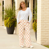 Cream Checkered wide leg pants