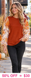Rust top plaid floral sleeves