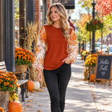 Rust top plaid floral sleeves