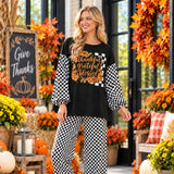 Thankful Grateful Blessed checkred bubble sleeve top