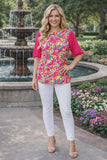 Colorful Top With Pink Sleeves