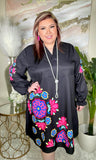 Black Dress with Flower print & tie belt
