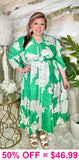 BEAUTIFUL Green & White Floral Button Down Dress