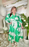 BEAUTIFUL Green & White Floral Button Down Dress