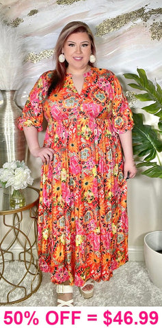 Orange Floral Print Maxi Dress