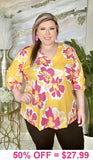 Yellow Top With Pink Flowers