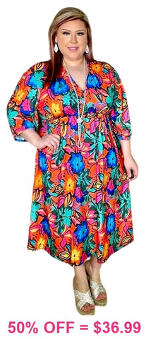 Floral Midi Dress V-Neck