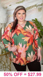 S, M, 3X: Olive & Rust floral top