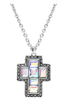 Western Square Glass Stone Cross Necklace