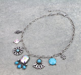 Turquoise & Rhinestone Charm Link necklace
