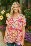 Floral Baby Doll Top With Rick Rack Detail Trim
