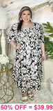 Black & White Floral Smocked Dress