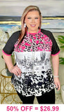 Pink Leopard, Western scene, cow print top