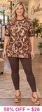 Brown paisley short sleeve top
