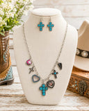 Turquoise cross charm necklace set