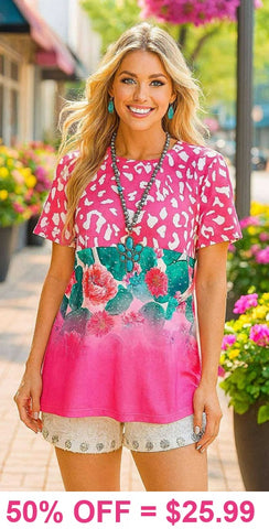 Pink Leopard, Cactus Print Top