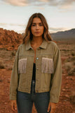 Sage Green jacket with bling fringe