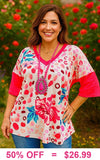 Neon Coral Leopard & Floral v-neck top