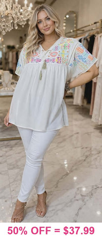 White light weight top with Embroidery
