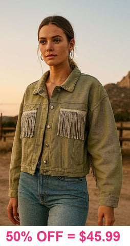 Sage Green jacket with bling fringe