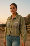 Sage Green jacket with bling fringe