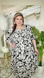 Black & White Floral Smocked Dress