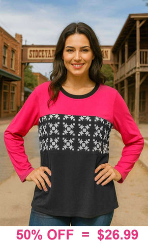 Hot Pink, Tribal, Black Long Sleeve Top