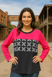 Hot Pink, Tribal, Black Long Sleeve Top
