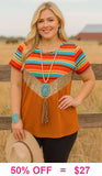 Striped, Sequin, Rust short sleeve top